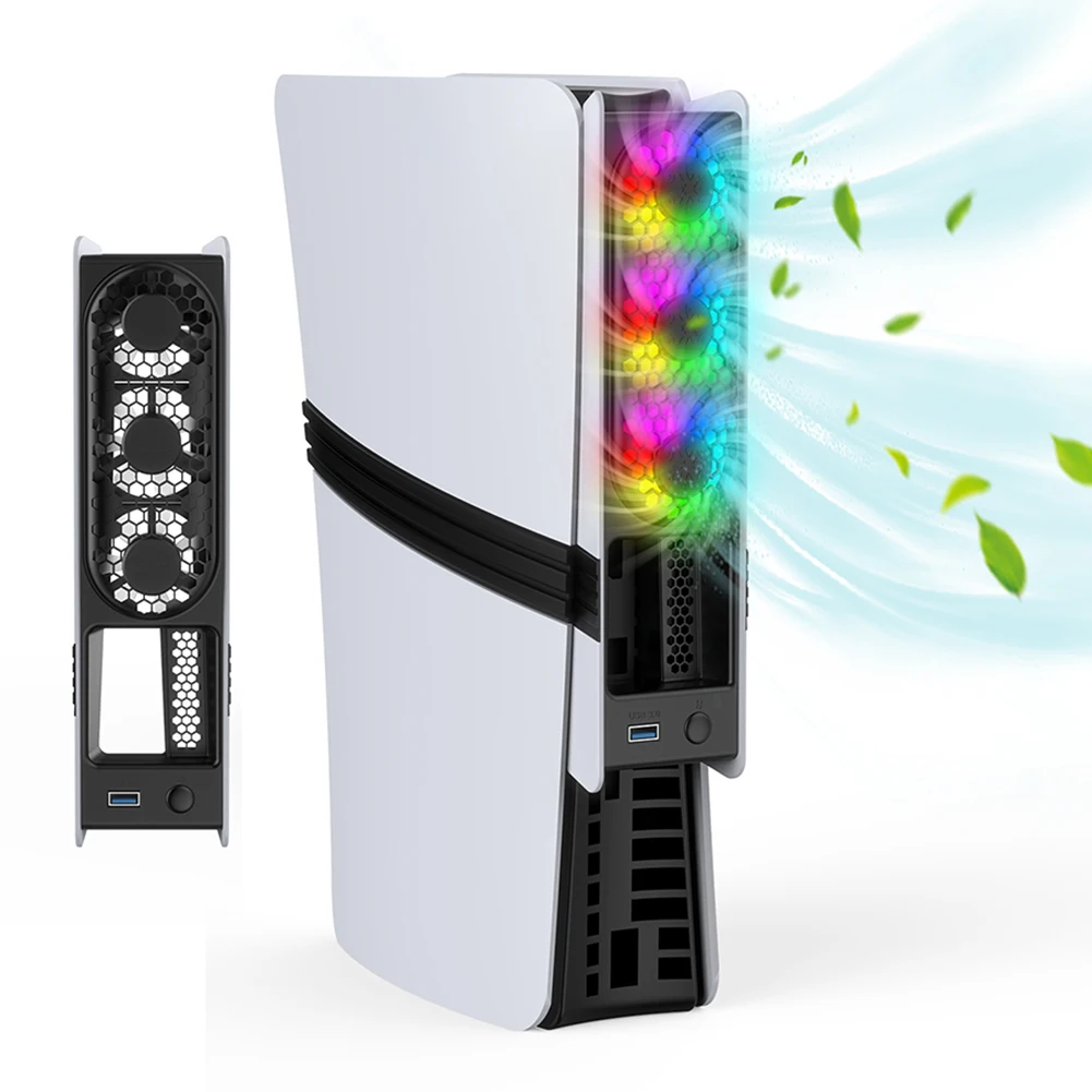 Cooling Fan Efficient Cooling System 3 Fans USB 3.0 W/ LED Light For PS 5 Pro/PS 5 Slim Console