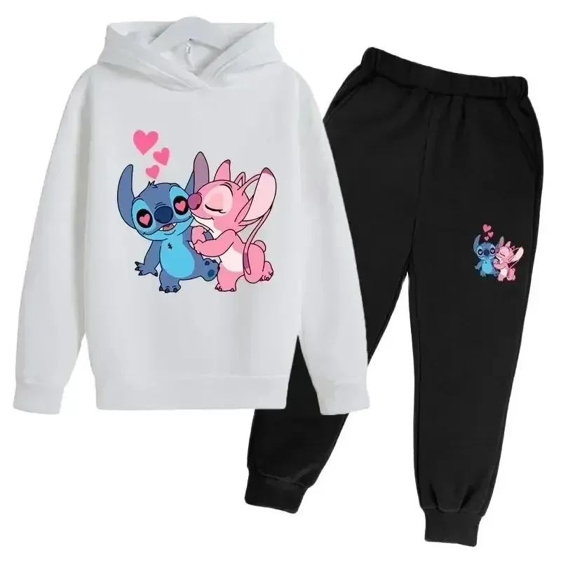 thumbnail image 1 of Conjunto de 2 piezas de sudadera y pantalones con estampado de dibujos animados de Disney Stitch para niños de 3 a 14 años, ropa deportiva informal para niños y niñas, 1 of 5