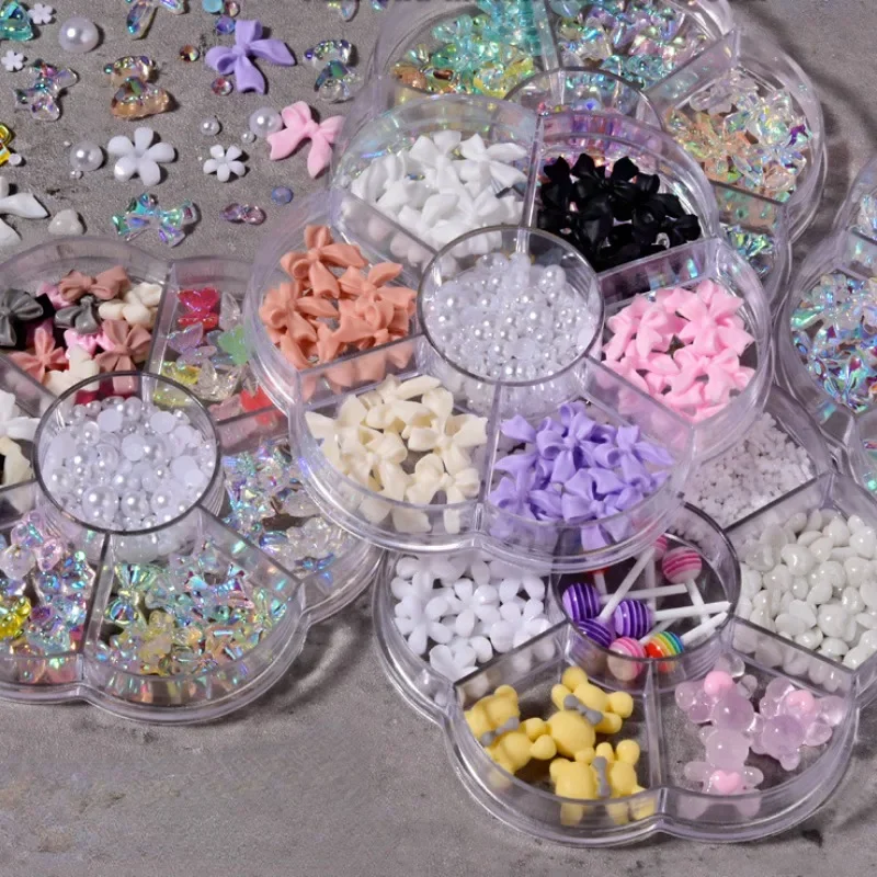 

Fashion Bow Bear Charms Autumn Design Nails Diamond Art Accessories 3D Flowers Manicure Decorations