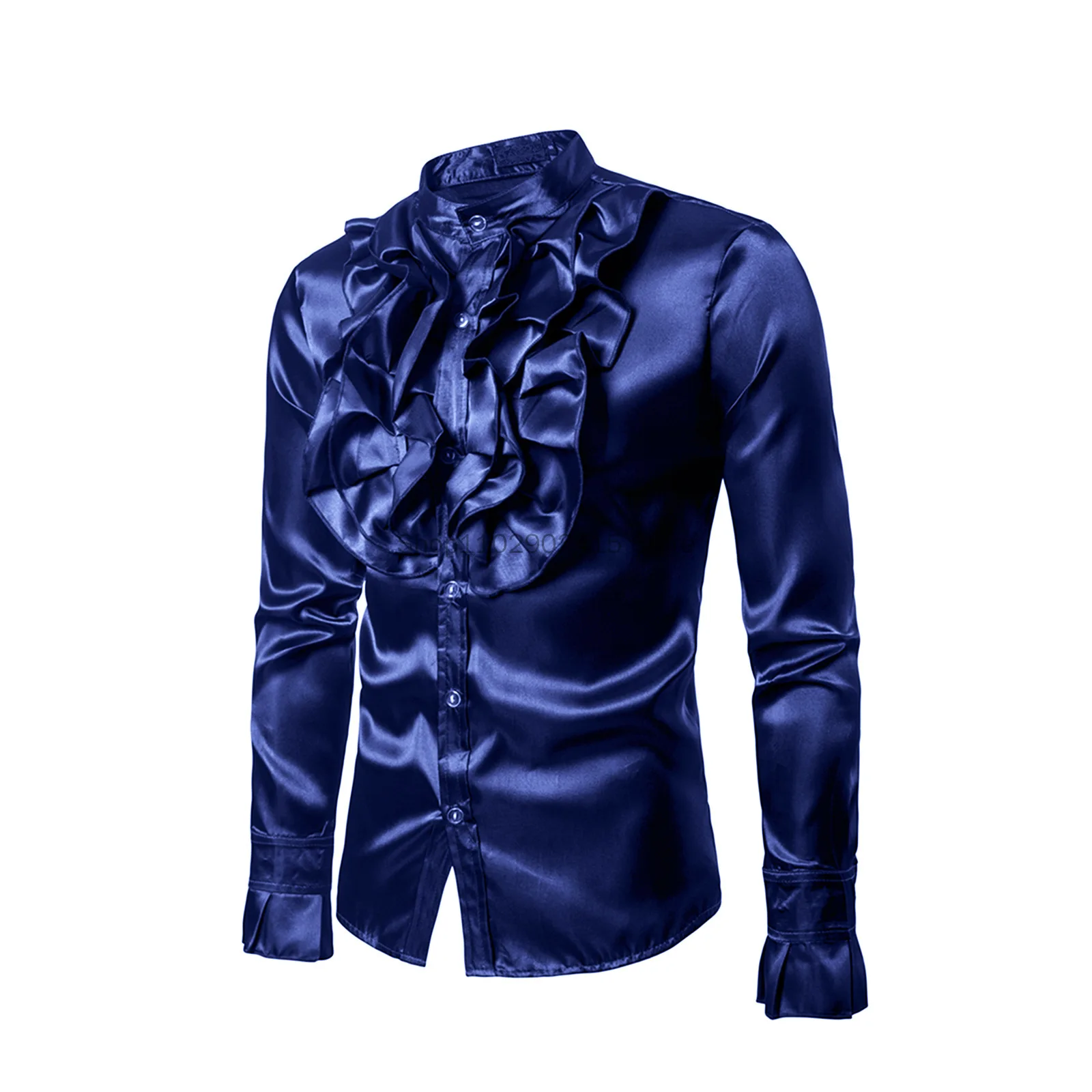 Red Men Satin Shirt Victorian Ruffled Blouse Vintage Long Sleeve