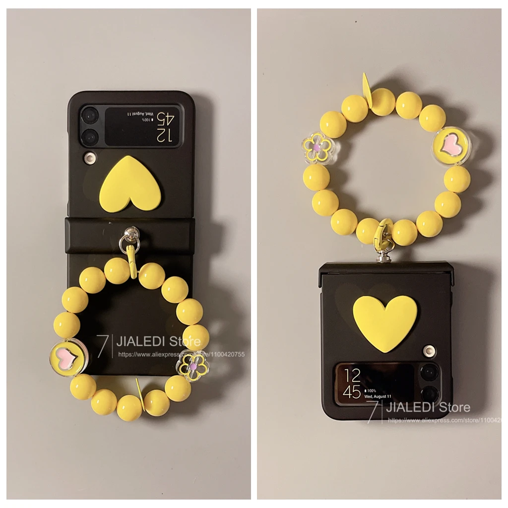 Charming Beaded Bracelet Love Hinge Phone Case with Hand Chain Cover