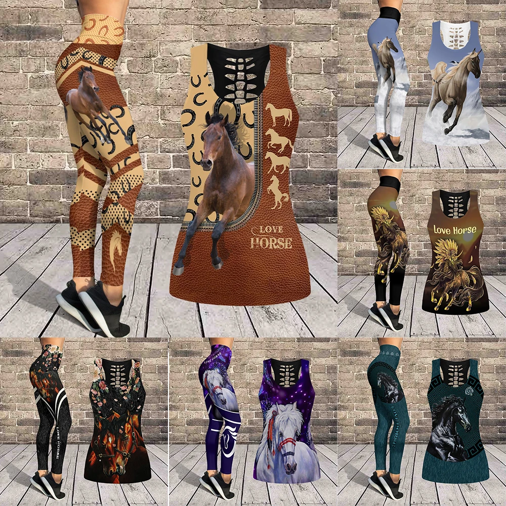 

Love Horse Combo Leggings And Tank Top Print Yoga Set sleeveless vest summer outfits for women 2023 Plus Size XS-8XL