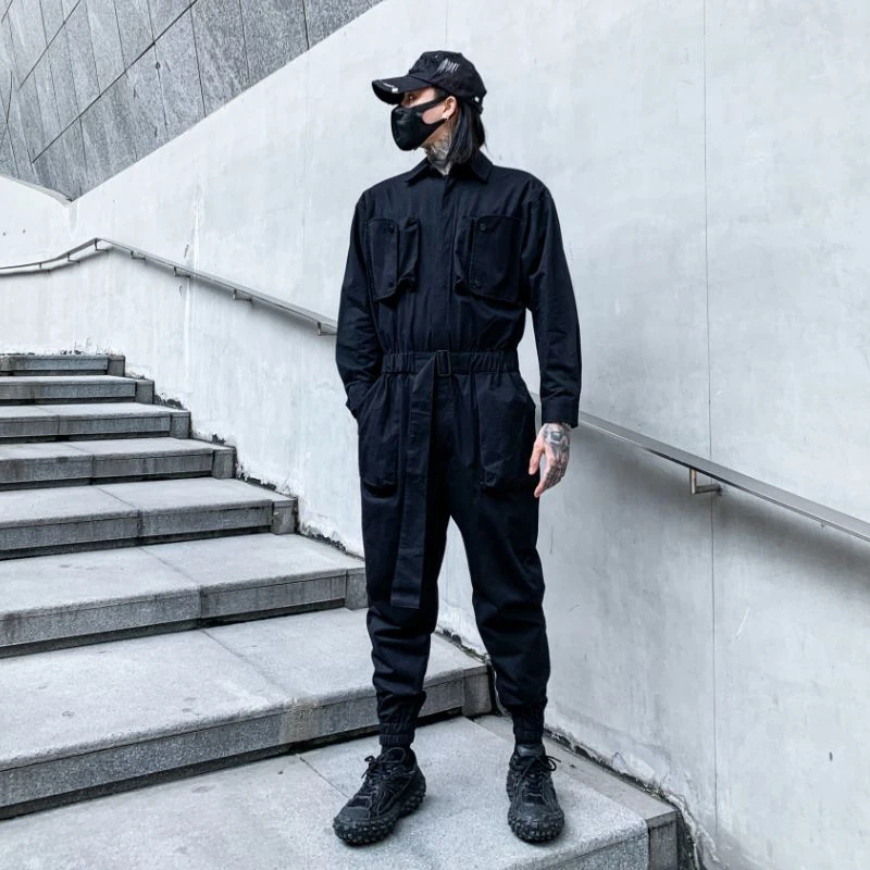 PFNW Autumn Spring New Tide Casual Pants Men's Solid Loose Youth Jumpsuit National Trend Darkwear Chic Overalls 12A5581
