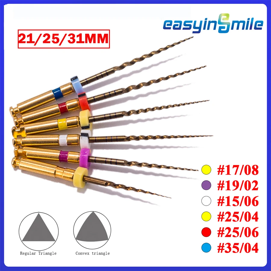 

6Pcs EASYINSMILE Endodontic Files Dental Endo Rotary Niti Files X-Pro Gold/blue Taper SX/S1/S2/F1/F2/F3 Root Canal Tips 25