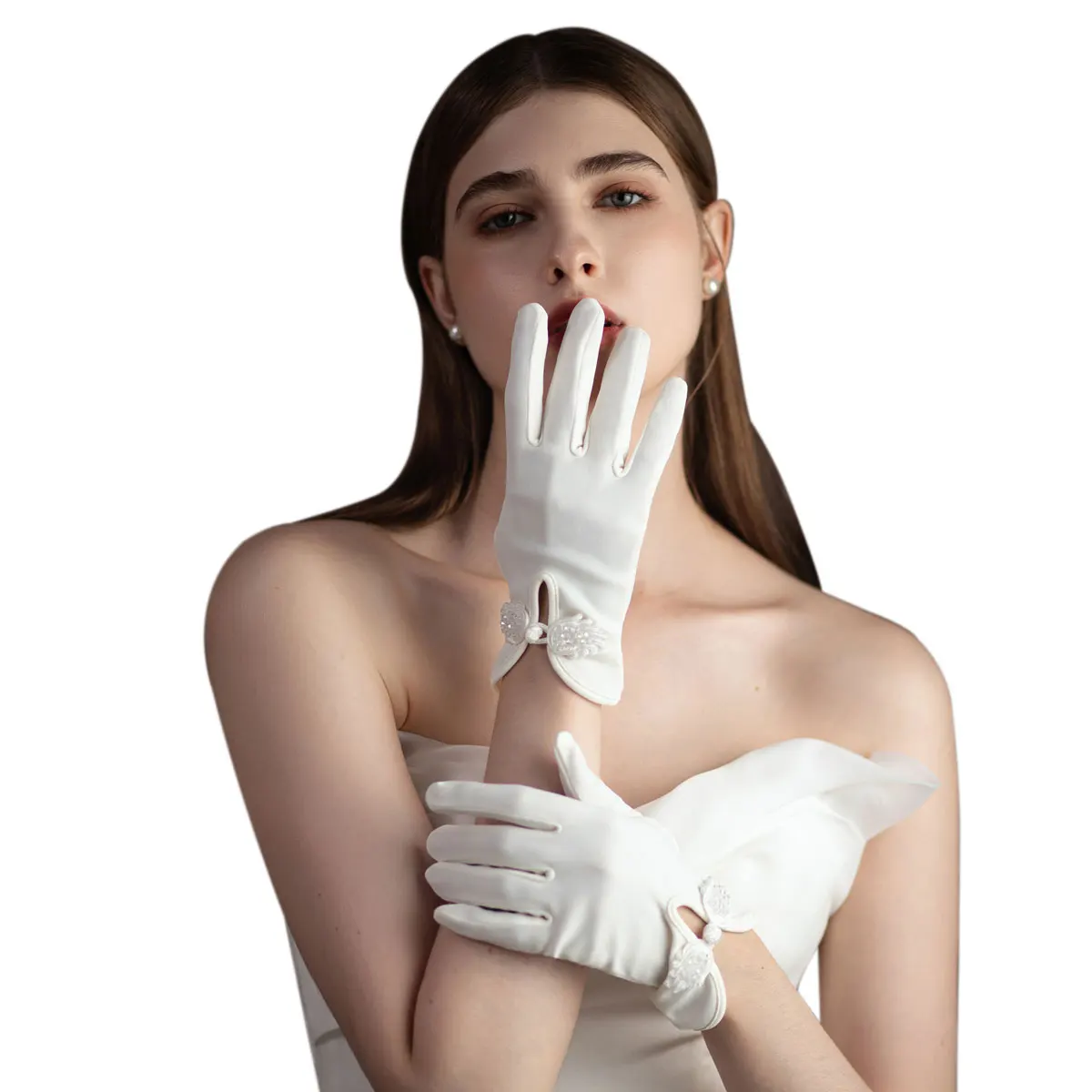 WG089 Wedding Bridal Gloves Satin White Short Brides Bridesmaid Women Pageant Prom Finger Wrist Gloves Handschuh