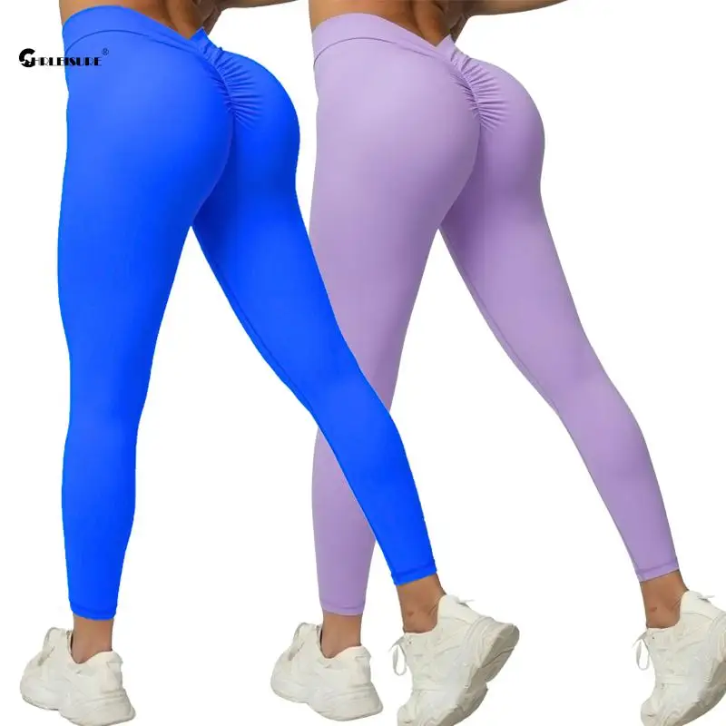 Chrleisure Back V Butt Yoga Pants Donna Seamless Butt Fitness Leggings Vita Alta Collant Arricciati Elastico Slim Activewear Abbigliamento Da Palestra