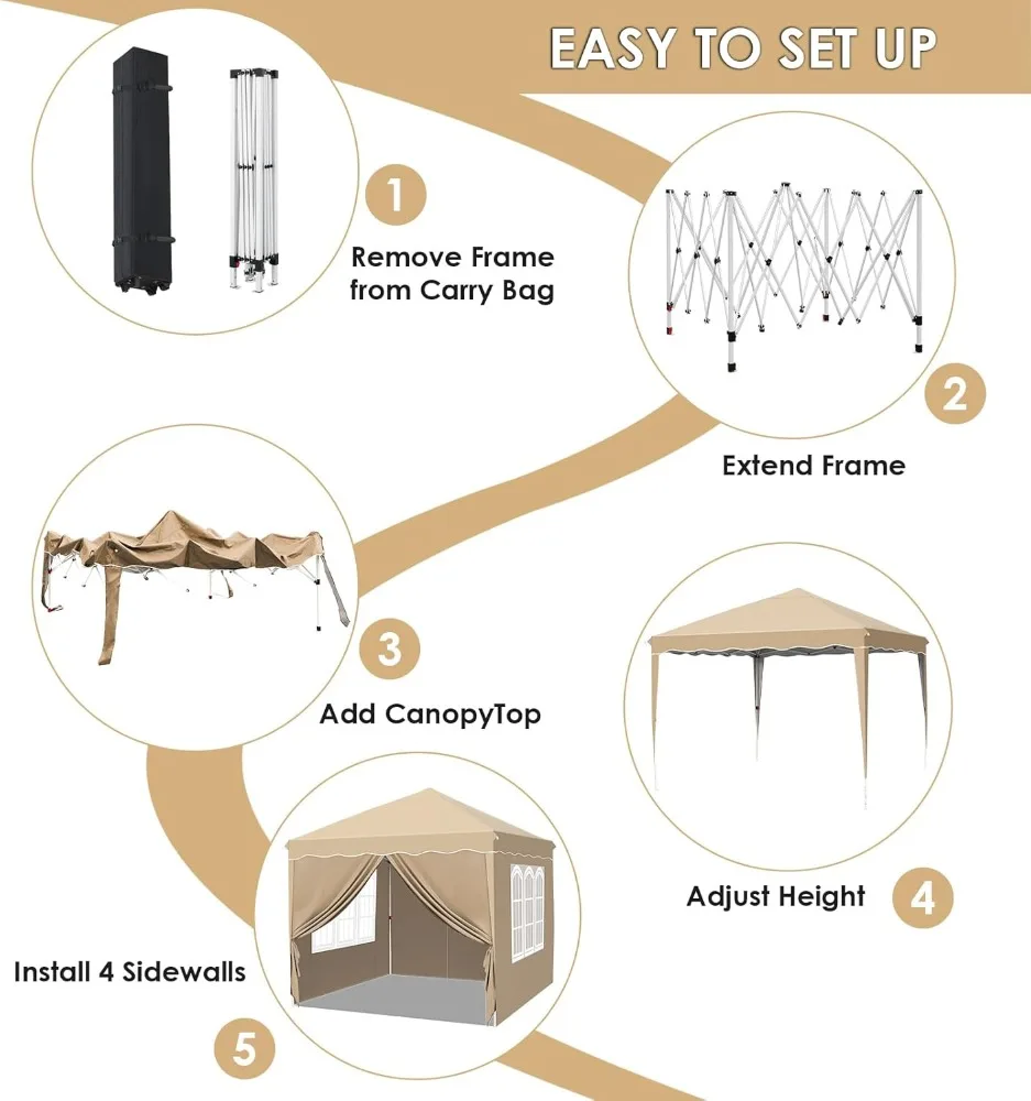 10x10FT Pop Up Canopy with 4 Sidewalls, Ez Up Commercial -Series Instant Canopy Tent, Outdoor Portable Gazebo with Wheeled Bag 4