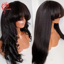 Hesperis 200Density Wave Yaki Human Hair Wigs With Bangs Brazilian Remy Full Machien Scalp Top Wigs For Black Women
