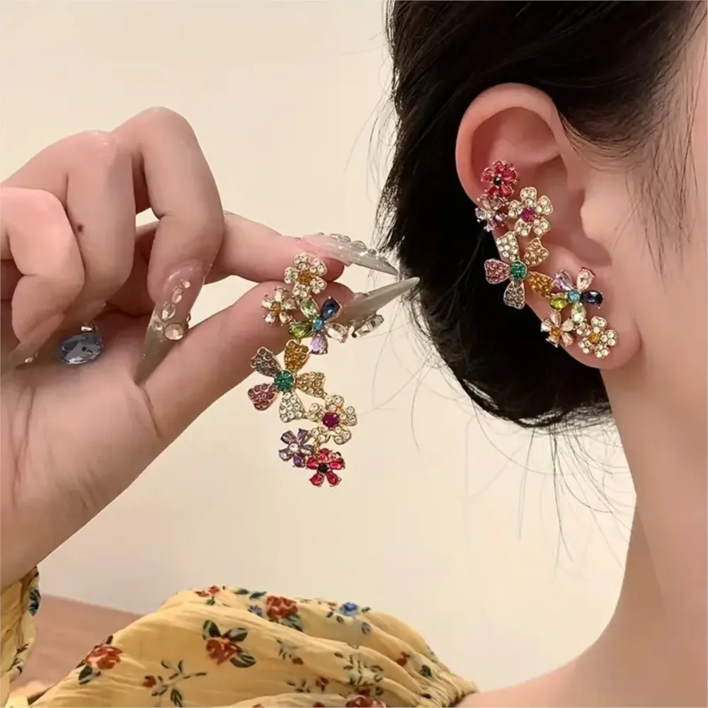 Elegant Sweet Colorful Flower Stud Earrings for Women Coated Multicolor Zircon Earrings Party Jewelry Gifts