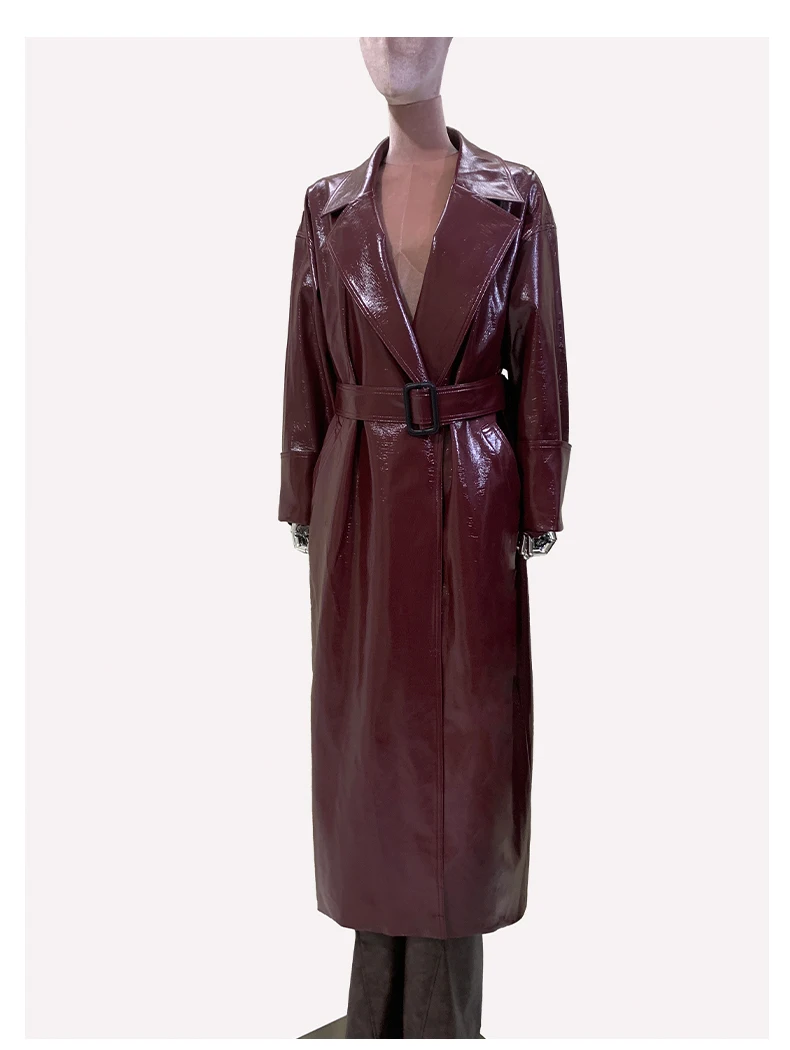 Mauroicardi Spring Autumn Extra Long Oversized Pu Leather Trench Coat for Women Sashes Elegant Chic Luxury Designer Clothes 2025