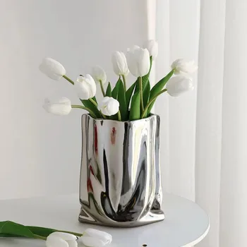 Silver Ruffled Ceramic Vase 1