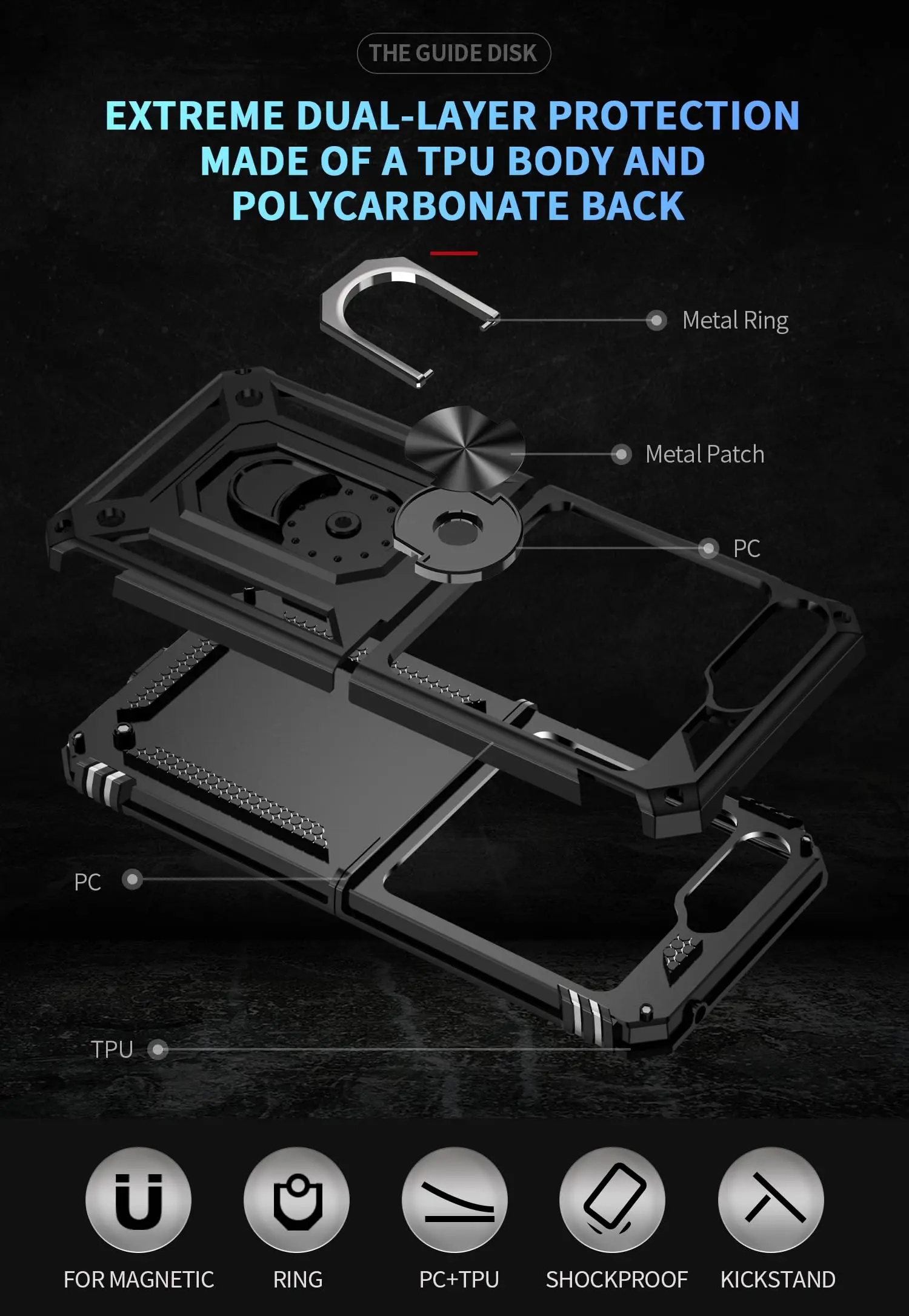 Hinge Protection 360° Rotating Ring Magnetic Kickstand Case - Heavy-Duty Shockproof Full Cover