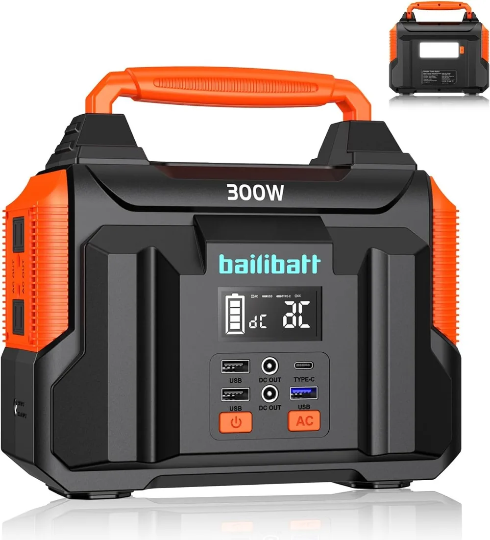 

Portable Power Station 300W(Peak 600W), BailiBatt 257Wh 8-Port Portable Generator with Flashlight, 110V Pure Sine Wave AC Outlet