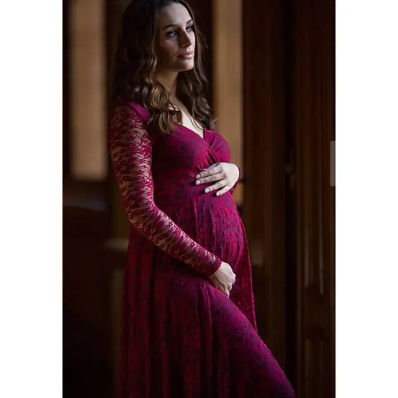 

Women Maternity Dress Photography Props Lace Pregnancy Clothes Elegant Maternity Long Dresses For Pregnant Photo Shoot Clothing