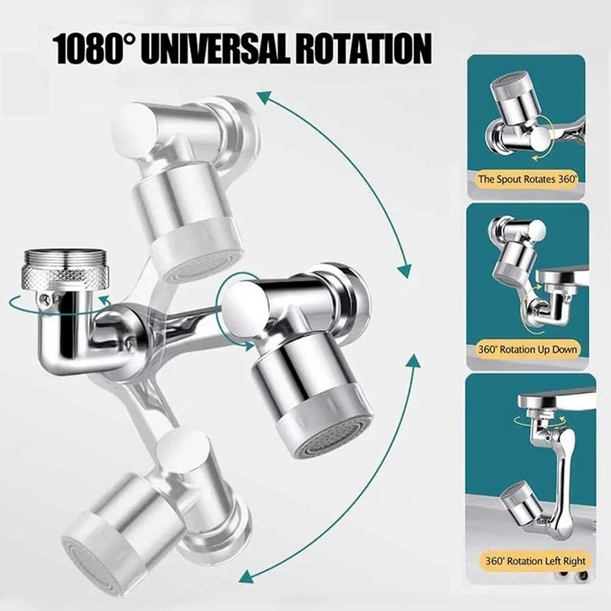 1080° Rotatable Extension Faucet Sprayer Head Water Tap Nozzle Universal Bathroom Tap Extend Adapter Aerator 2 Spray Modes 5