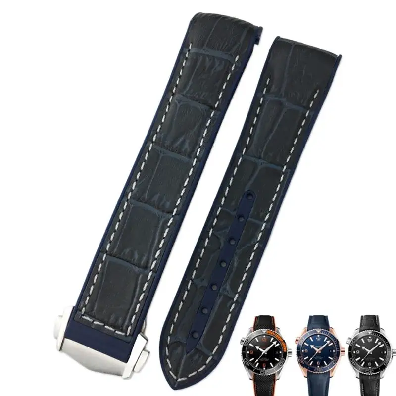 SCHIK 20mm 22mm Cowhide Watch Bands for Omega Seamaster 300 Speedmaster DE VILLE Watch Strap for Men Bracelet Point buckle