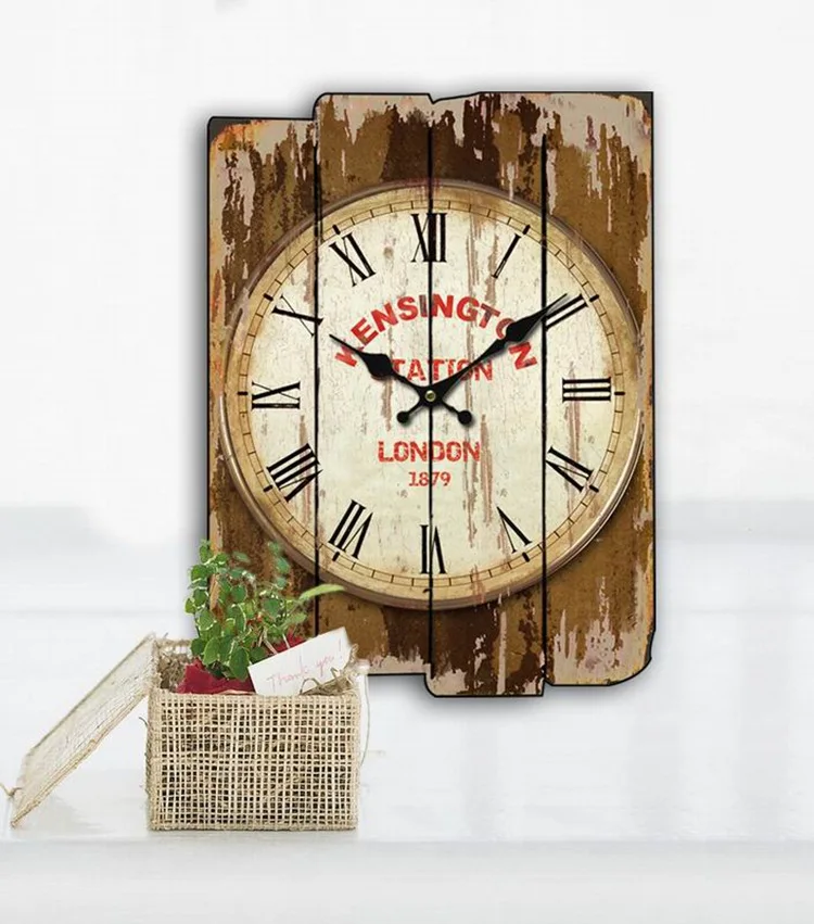 Large Square Wall Clock Retro Wood Vintage Clocks Color:A-99;Sheet Size:30X40CM