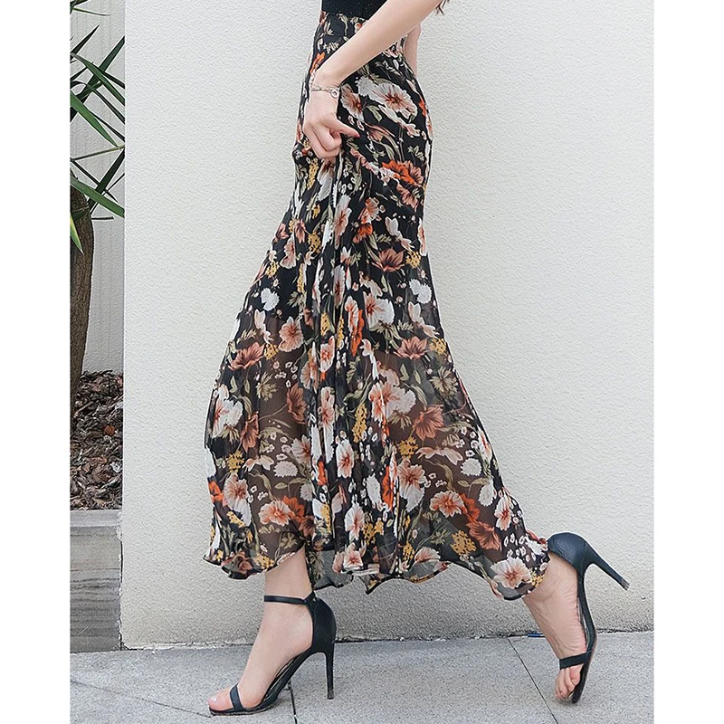 Fashion Zipper Printed Elegant Chiffon Floral Skirts Women Clothing 2024 Summer New Loose Office Lady High Waist Mermaid Skirts