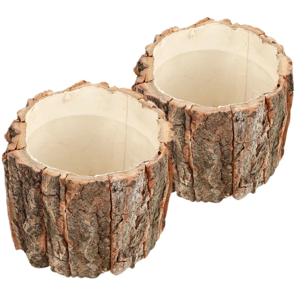 

2pcs Wood Tree Stump Flower Pot Farmhouse Planters Flower Buckets Wooden Barrel Planters