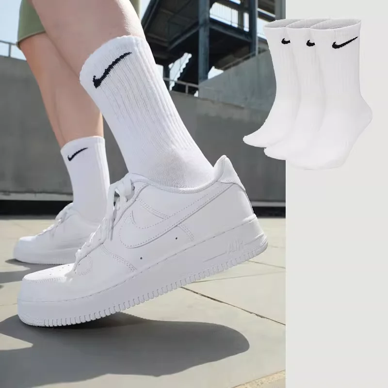 Nike Logo Athletic High-Top Socks Training Mid-Calf Socks Unisex Style Combo Pack White SX7676-100