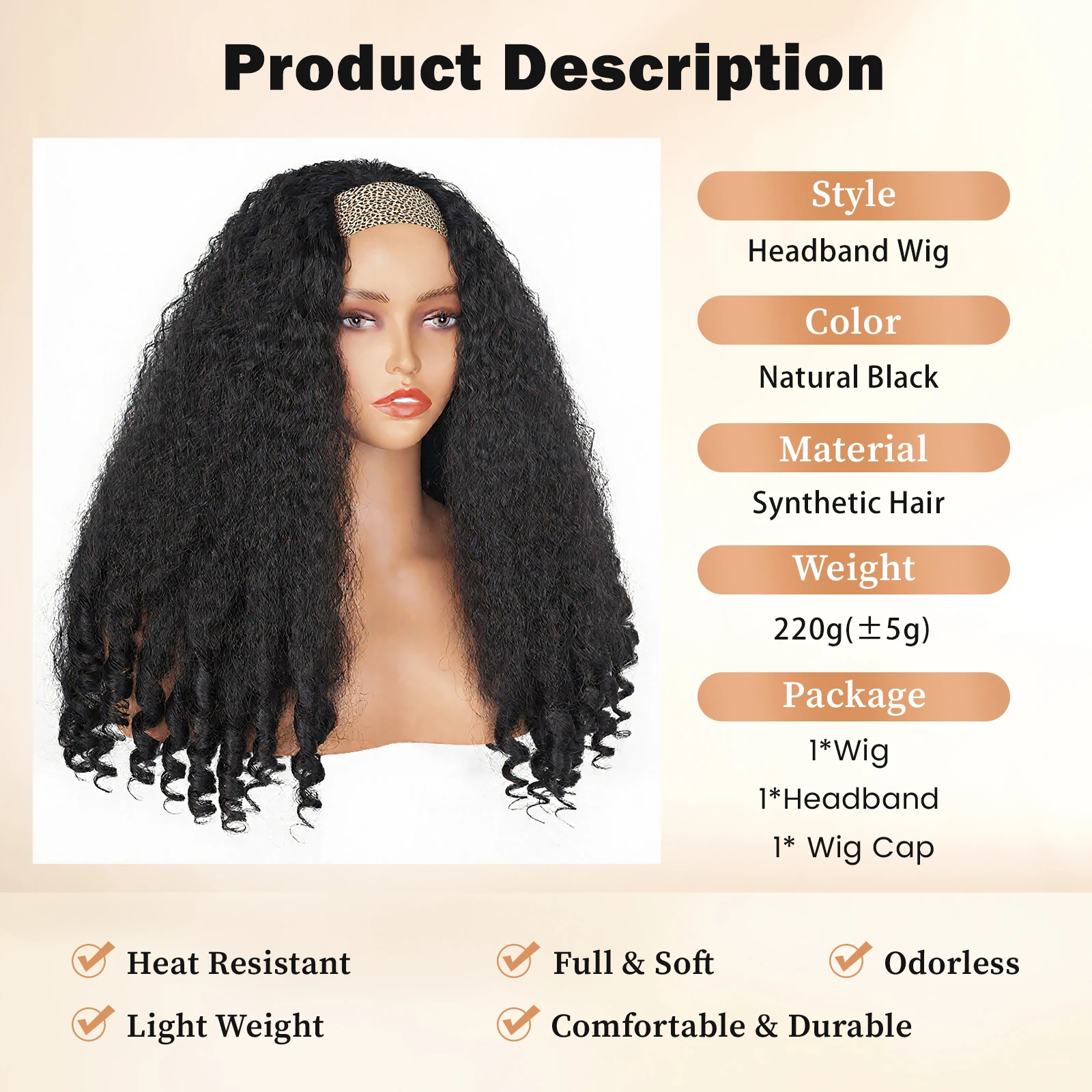 Yaki Headband Afro Curly Wigs Synthetic Kinky Straight with Curly Ends Glueless No Leave Out Clip in Half Yaki Straight Wigs 2