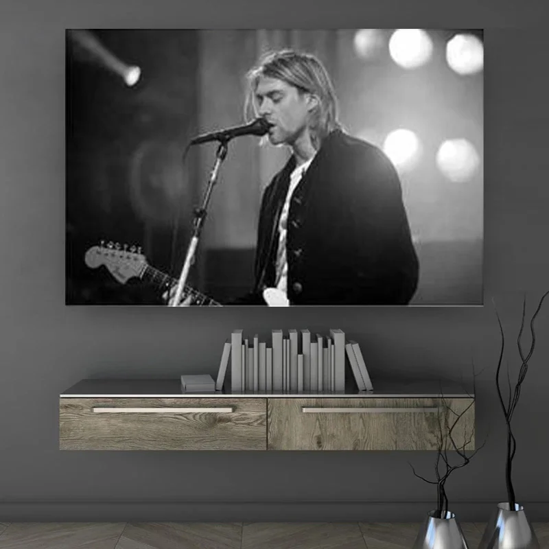 Kurt cobain cartaz de música rock cantor banda arte da parede quadros e  impressões pintura em tela para sala estar decoração casa