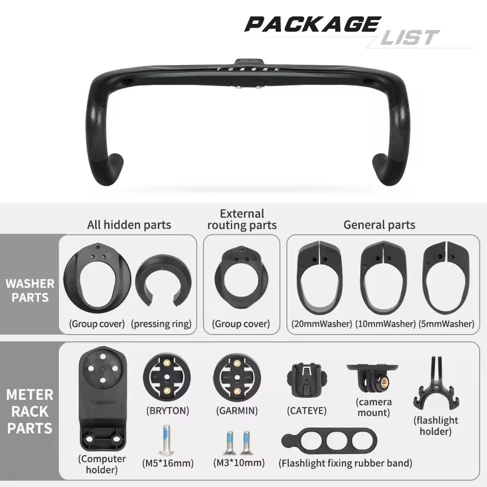 TOSEEK TR5500 Full Internal Cable Routing Road Bicycle Handlebar T800 Carbon Integrated Handlebar Di2 With Bike Computer Holder bicycle handlebar