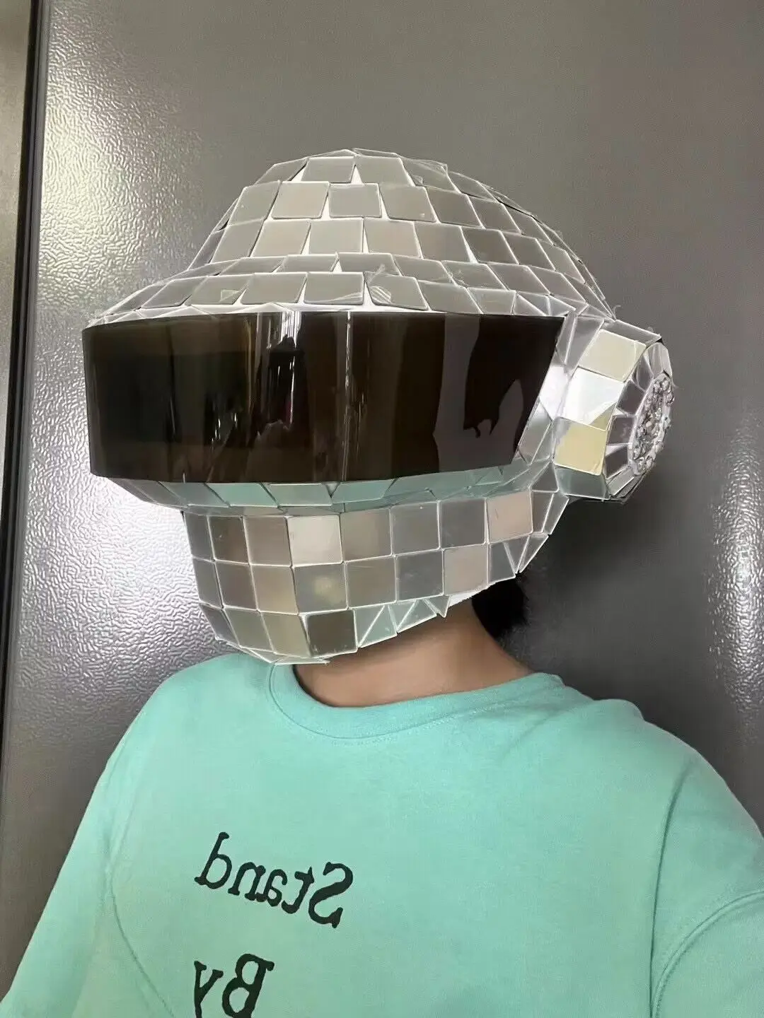 

Silver Mirror Helmet Cool dj ds party music festival headgear Singer show stage costume
