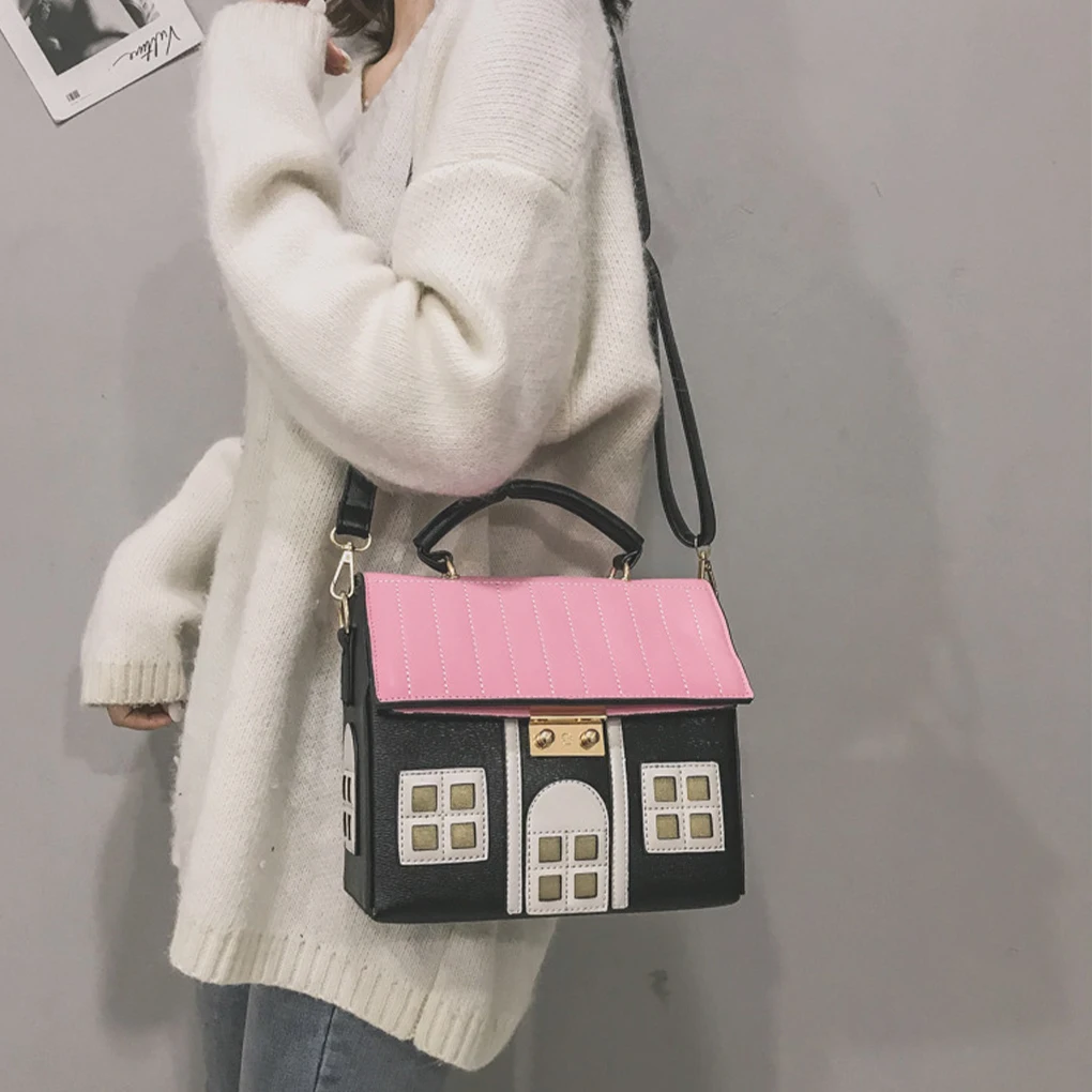 Cartoon Cute Contrasting Color House Handbag Creative Square Bag Female Crossbody Shoulder Bags Top-Handle Bags