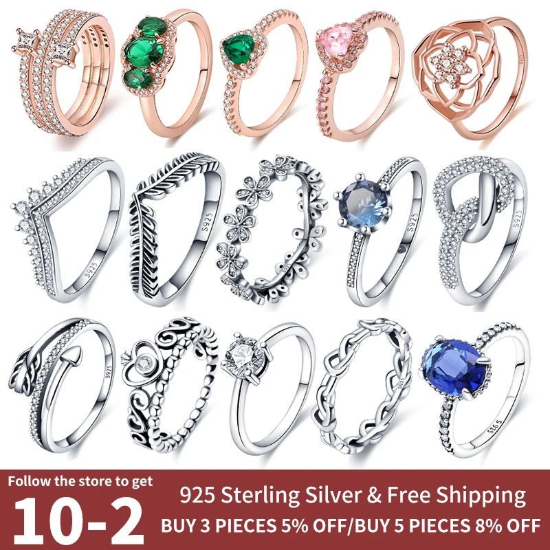 Hot Sale 925 Silver Color Princess Tiara Crown Ring Women Original Silver Color Floral Diy Zircon Rings Anniversary Jewelry Gift