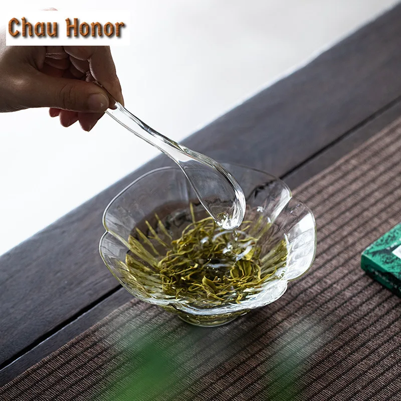 350ml Japanese Style Borosilicate Glass Tea Bowl With Spoon Heat-resistant Tea Maker Bowl Household Kung Fu Tea Set Accessories