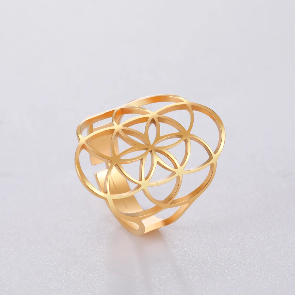Lucktune Ring „Saat des Lebens“ aus Edelstahl, geometrisches Blumenamulett, verstellbarer Ring für Frauen, Retro-Schmuck, Valentinstag, Party-Geschenk – Detail 14