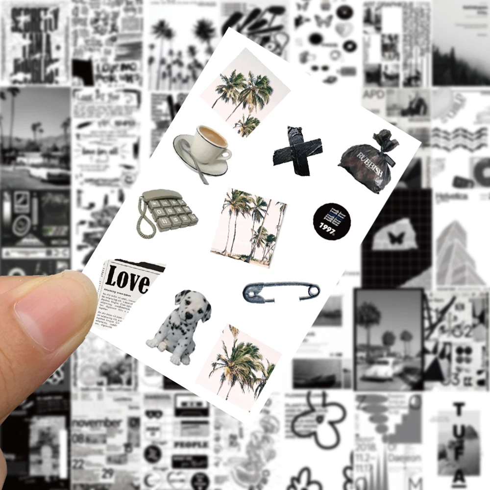 10/60PCS Black&White Card Fashion Stickers Pack DIY Skateboard Motorcycle Suitcase Stationery Decals Decor Phone Laptop Toys laptop desktop host concealer stickers amd radeon graphics graphics card ryzen ruilong stickers