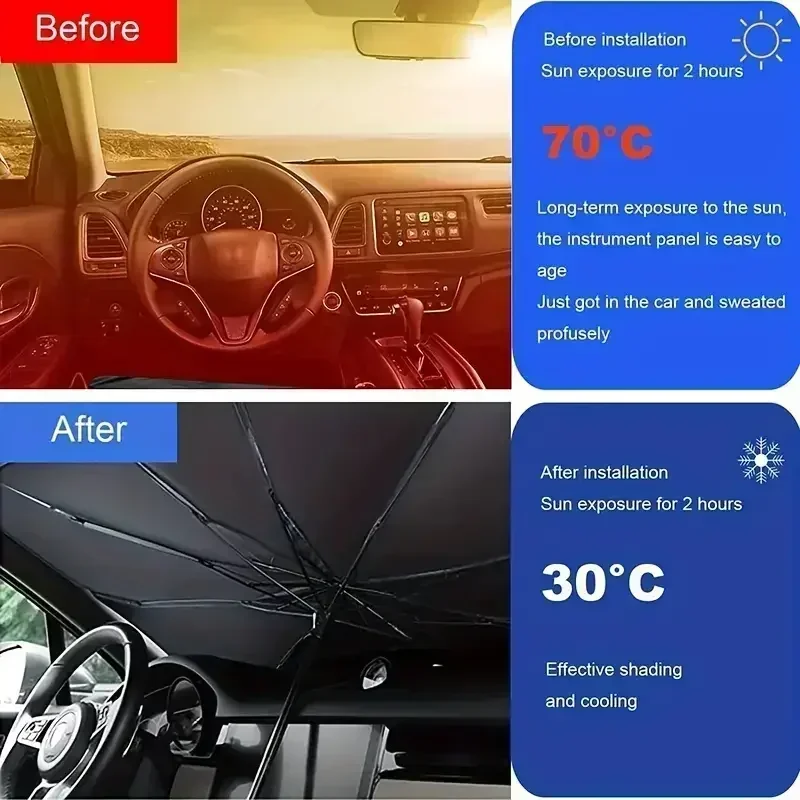 Car Sunshade Umbrella-style Front Glass Silver Glue Sunshade Sunscreen Heat Insulation Cloth Uv Resistant Folding Car Umbrella