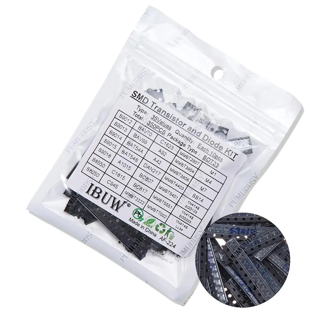 35 valori * 10 pezzi = 350 pezzi SMD SMT pumuddsy Kit assortimento di transistor e diodi