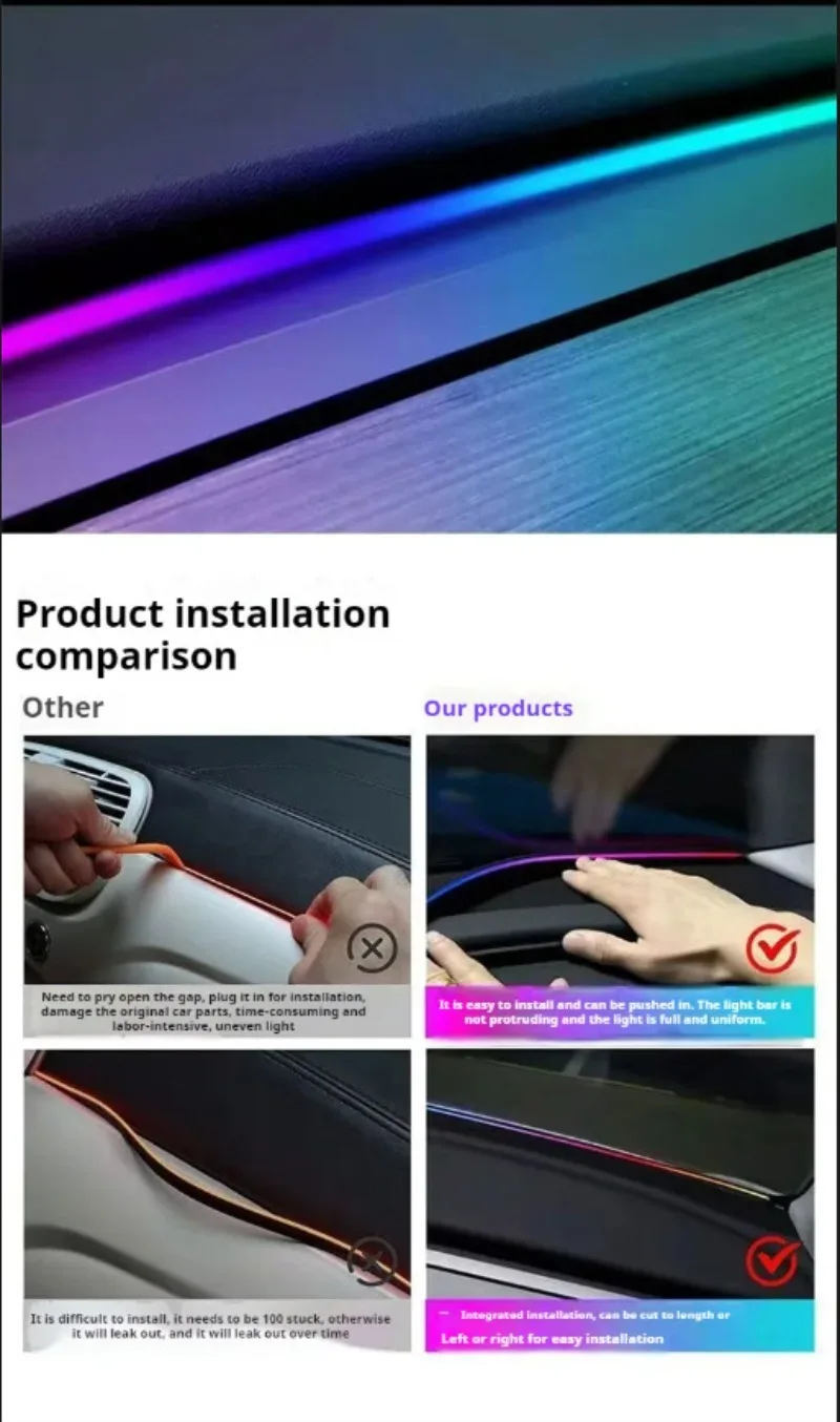 รูปสินค้า กระจก LED รถยนต์ ปรับสีได้ ควบคุมผ่านแอปและรีโมท
