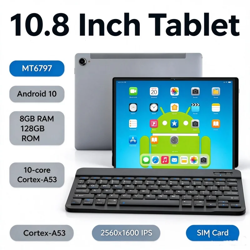 10.8' Screen 8GB RAM 128GB ROM X20L Android 10 CPU MT6797 Processor, 10-core Cortex-A53 2G 3G 4G Calls 2560x 1600 Pixels