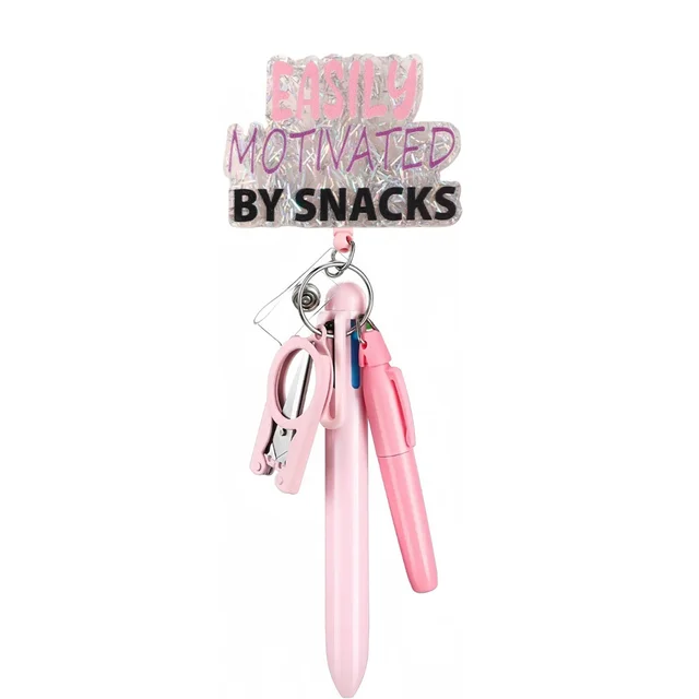 4 Piece Bling Nurse Set - Badge Accessories With Pens & Keychain In Pink