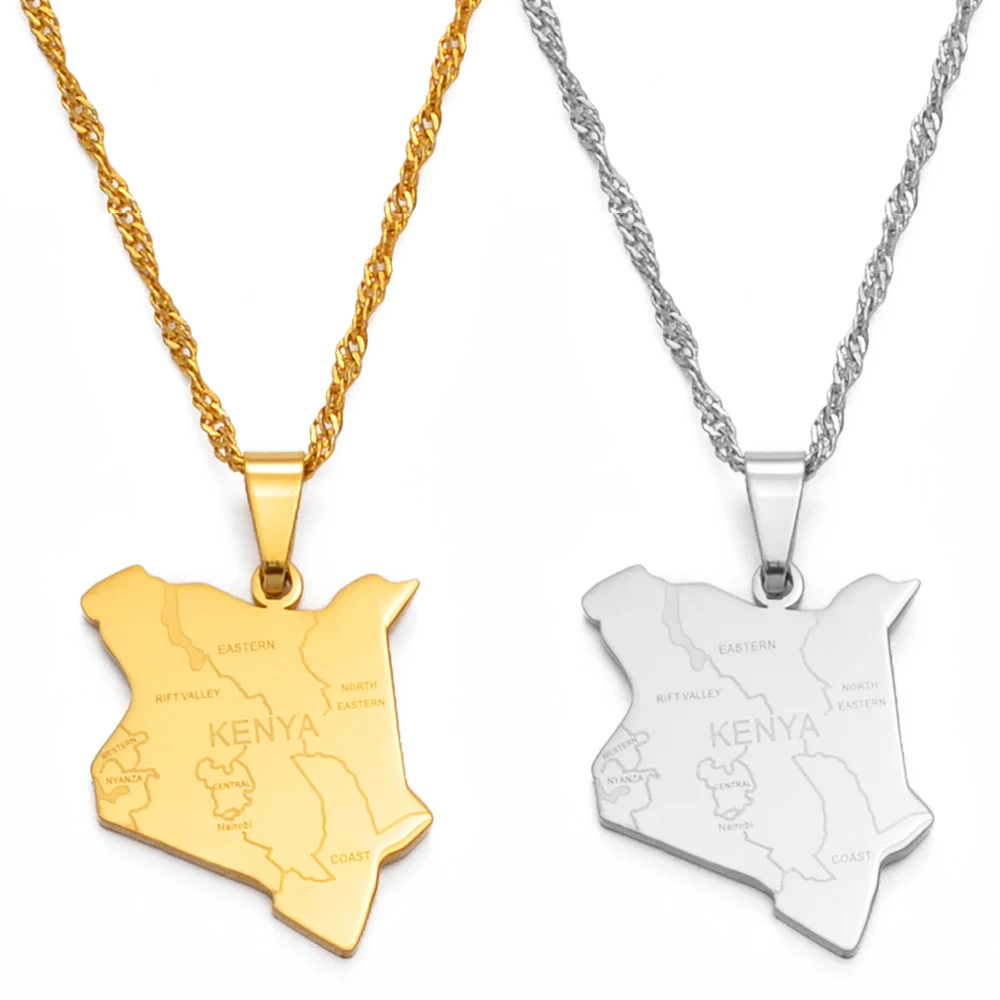Anniyo collares con colgante con nombre de mapa de Senegal, Color plateado/dorado, mapa de Kenyan, joyería, mapas kenyanos #135921|Collares colgantes| - AliExpress