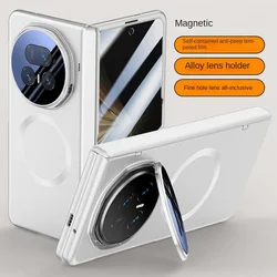 Luxury Wireless Charging Rugged Protective Case with HD Tempered Glass Screen Film and Lens Bracket for Honor Magic V6 (Silver Privacy Glass)