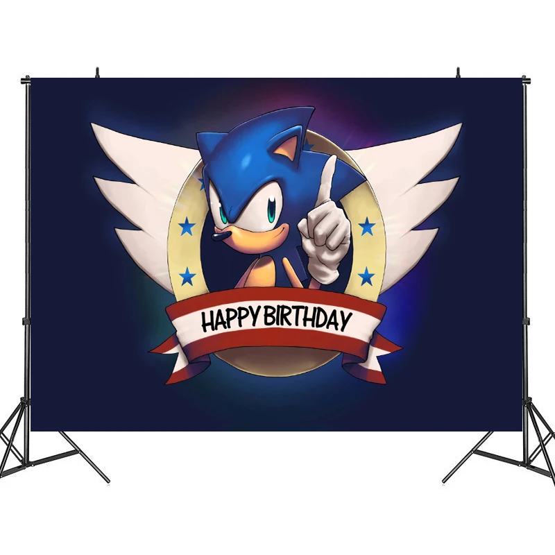 thumbnail image 1 of Fondo fotográfico personalizado con nombre y años de Sonic the Hedgehog, decoración para fiesta de cumpleaños, vinilo, tela de poliéster, pancarta de tela, 1 of 5