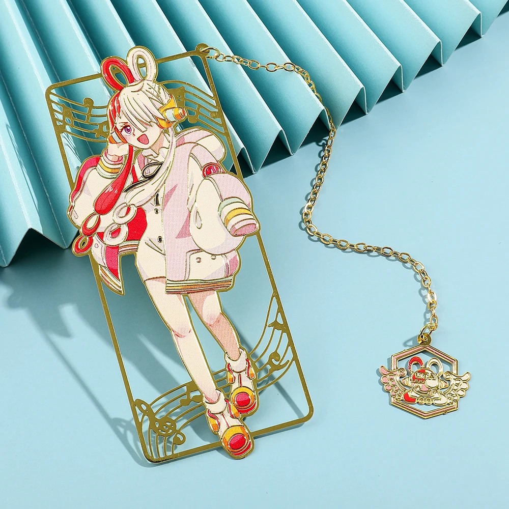 Фото Одна штука Luffy Shanks Uta Book Mark аниме латунный металлический брикет подарок для влюбленных коллекция поклонников канцелярские принадлежности Школьные принадлежности №4