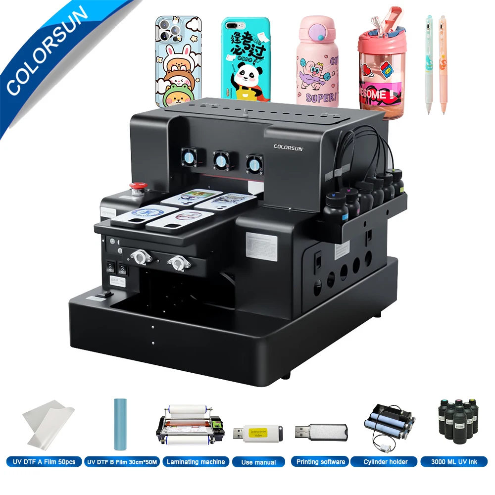 

Colorsun A4 UV DTF Printer For XP600 UV DTF Printing Machine Varnish A4 UV DTF Printer For Phone case Bottle Metal UV Printer a4
