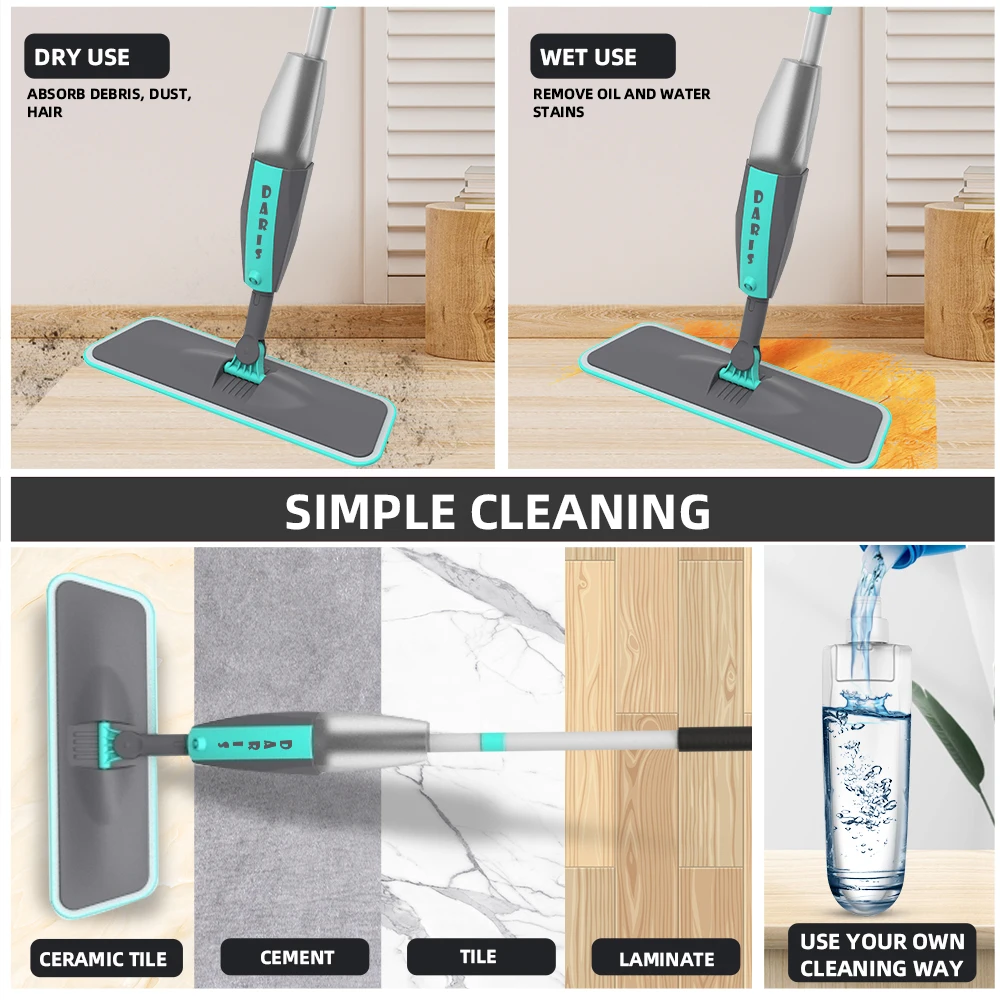 Floor Mop Magic Floor Cleaning Sweeper Brooms With Microfiber Pads 360&deg; Rotation Flat Spray Floor Mop Broom For Cleaning Home Spin Mop floor mop