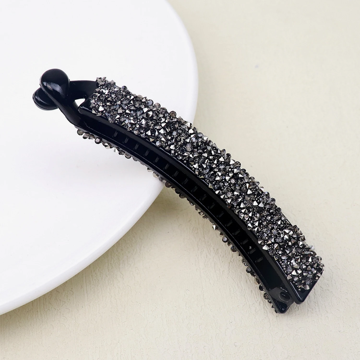 Mode volle Strass Bananen Haars pange elegante Acryl starke Halter Perle Haarnadel Haars pangen Frauen Party Kopf bedeckung – Detail 4
