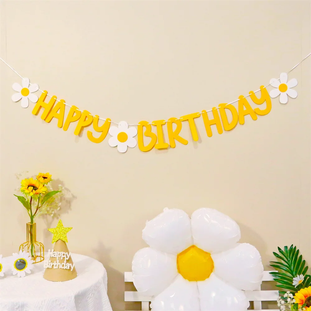 

Little Daisy Flower Pull Flag Happy Birthday Party Banner Decorations Baby Shower Kids 1st Birthday Celebration Decor Supplies