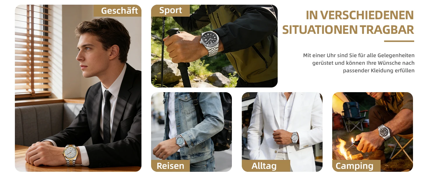 SAPPHERO Herren Quarzuhr, Edelstahlarmband, Datumsanzeige & Leuchtzeiger, 50M Wasserdicht, Business-Luxusuhr für Freizeit, Elegantes Geschenk für Männer – Detail 10