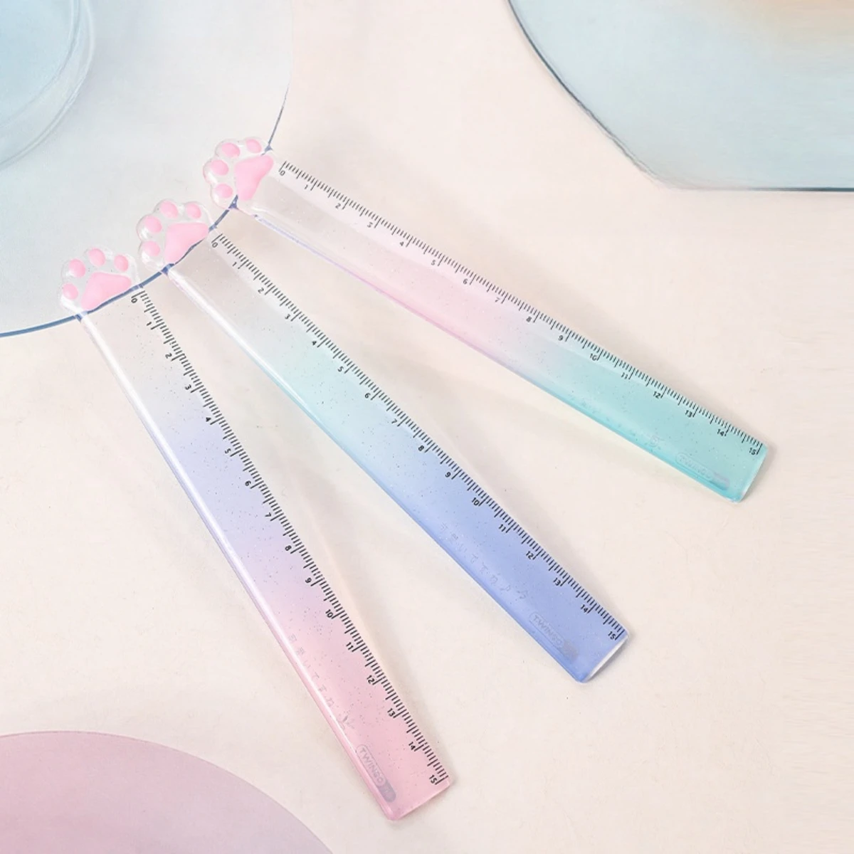 Straight Ruler 15M Cat Claw Gradient Measuring Tool Korean Style School Stationery Supply Kawaii Accessories