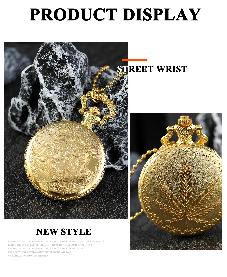 Best Gifts Quartz Pocket Watch Design Maple Leaf Necklace Pendant Pocket Watch Clock for Mens Womens