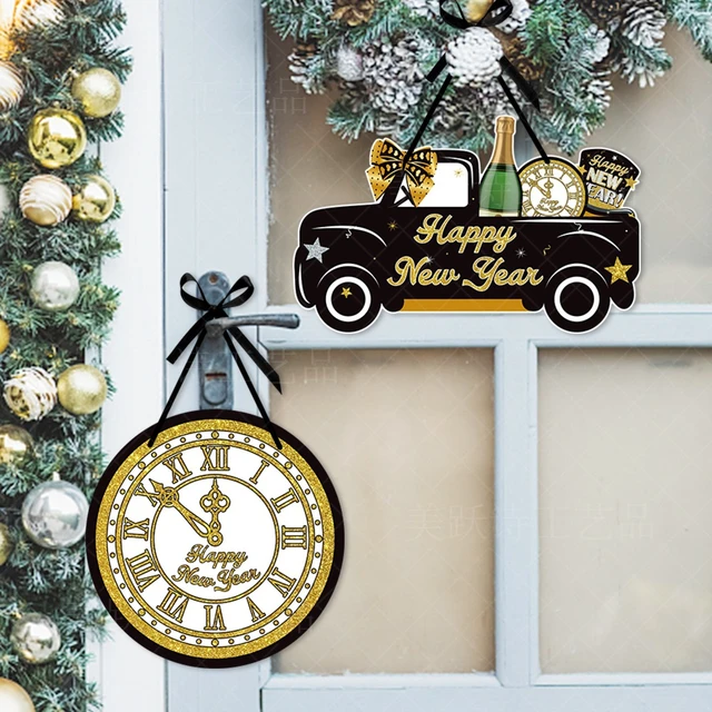 2024 New Year Pendant Home Decoration Clocks Cars Wine Bottle Hat Pendant  New Year's Day Party Decor Paper Hanger Happy New Year - AliExpress